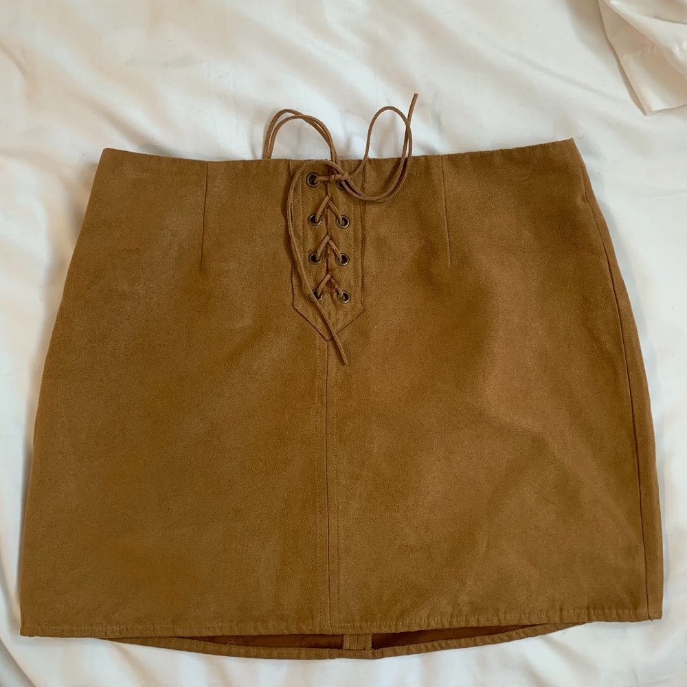 Kendall Kylie Tan Suede Tie - Up Skirt
